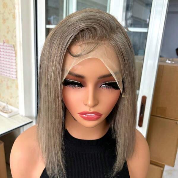 Ash Blonde Bob Lace Front Wig Human Hair Pre Plucked Hairline 180% Density Short Bob HD Human Hair Wigs For Women 13x4 Big Lace Frontal Bob Wig Bleached Knots