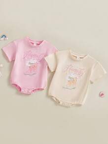 Conjunto de ropa occidental para recién nacidos niñas, mamelucos de manga corta con diseño de botas de vaquera "Howdy", body y pantalón corto estilo bombachos para verano - Rosa - Ver 2