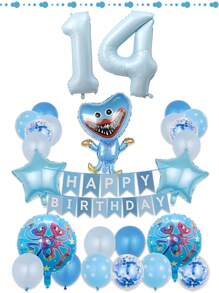 38 件 29 英寸蓝色充气 Poppy Playme 卡通生日铝箔气球 一岁生日装饰，卡通蓝色生日派对装饰，生日气球，适用于室内和室外派对装饰套装 - 彩色 - 查看 13