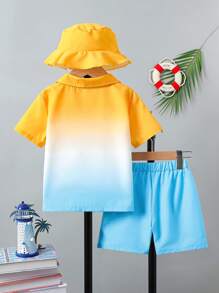 2pcs/Set Toddler Boys Charming Travel Set, Cartoon Car & Plant Print Polo Shirt + Shorts Outfit With Cap, Casual Summer Children Vacation Wear & Outdoor Play, Daily Essential - Multicolor - View 2