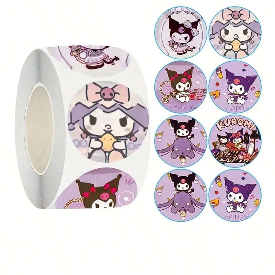 Sanrio (Autorizado) 500 Adesivos/1 Rolo Adesivos da Hello Kitty Beleza Negra Cinnamoroll 500 Rolos - Perfeito para Celulares, Copos e Embalagens de Presentes, Presentes Fofos