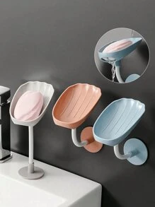 1Pc Shell Shaped Soap Dish, Wall-Mounted Drainage Soap Holder Shelf, Creative Soap Box, Keeps Soap Bar Dry And Clean, Easy To Clean, Bathroom Wall Mount Soap Rack, Extends Soap Lifespan Home Bathroom Decor Fall Decor Back To School