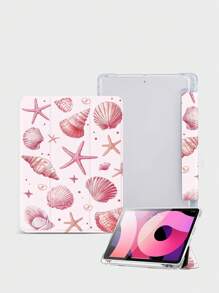 Summer Phone Case 1pc Ocean Elements & Pink Star Pattern Flat Tablet Protective Case, Compatible With IPad 10.2", IPad Pro 2021/2020, IPad 9th/10th Gen, Galaxy Tab A8 10.5" 2022, Matepad 10.4"/Tab, Anti-Drop, With Pen Slot, Support Sleep/Wake