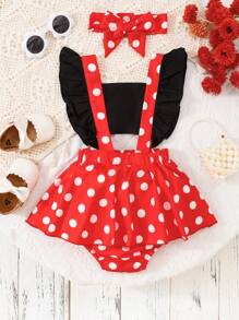 Infant/Baby Girl Polka Dot Cap Sleeve Dress & Headband Set, Cute Casual Spring/Summer - Red - View 2