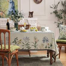 1pc Farmhouse Floral Rectangle Tablecloth, Vintage Linen Leaf & Flower Pattern Design, Suitable For Kitchen, Dining Room Decor, Party Picnic Decoration, Home Accessories