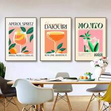 1pc Cartoon Cocktail Drinks Negroni Daiquiri Posters Retro Mojito Canvas Prints Wall Art Painting Pictures Bar Kitchen Home Decor No Frame