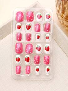 (168pcs 7 Packs) And (24pcs 1 Pack) Kids Acrylic False Nails Press-On Pre-Glued Full Cover Glitter Cute Daily Simple Polka Dots, Flowers, Hearts, Pandas, Strawberries And Other Elements Short Kids Stick-On False Nails Set For Kids Little Girls - Cute Simple Themenail Drill