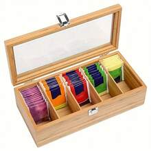 1pc Bamboo Tea Bag Storage Box - Multi-Functional Tea Cabinet With Shelf For Coffee And Tea Bags, Tabletop Storage Organizer Display Box