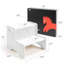 Wooden Toddler Step Stool For Kids, Pink Two Step Children's Stool With Handles, Bonus Non-Slip Pads For Safety, Bathroom Potty Stool & Kitchen Step Stools Dual Height - White - View 7
