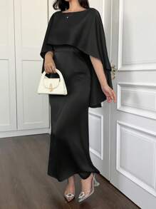 优雅的阿拉伯长袍斗篷式礼服，适合新年夜穿着 - 黑色 - 查看 4