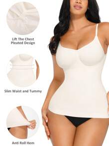 FeelinGirl Womens Tank Top Shapewear Tummy Control Tops Slimming Cami Tank Seamless Compression V Neck Camisole - 白色 - 查看 4