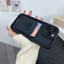 1pc Built-In Card Holder Dopamine Chic Matte Cute Heart-Shaped Step Photo Frame Phone Case, Compatible With IPhone 12/13 Pro Max, Honor X7, Galaxy A56 5G, Infinix Smart 8, Infinix Hot 40i, Spark 20, Spark 20C, Spark Go 2024, Redmi Note 14 5G, Moto E22/E22i, OPPO A54, Minimalist Design For Daily Use And Outdoor Carry, Shockproof Full Coverage Protection