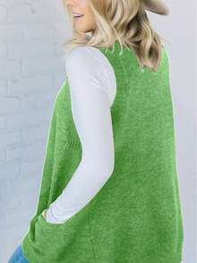 V-Neck Pullover Vest, Solid Color, Sleeveless, Minimalist & Fashionable - Green - View 2