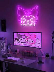 Sanrio 1pc Neon Light - Cute Cartoon Purple Mirror Neon Light, Dresser Light USB/Battery Powered LED Neon Light, Pink Bedroom Wall Decoration, Fit For Room, Valentine's Day Party, Birthday, Wedding, Home, Christmas Decoration, Send Girlfriend, Wife, Friend, Family, Lover