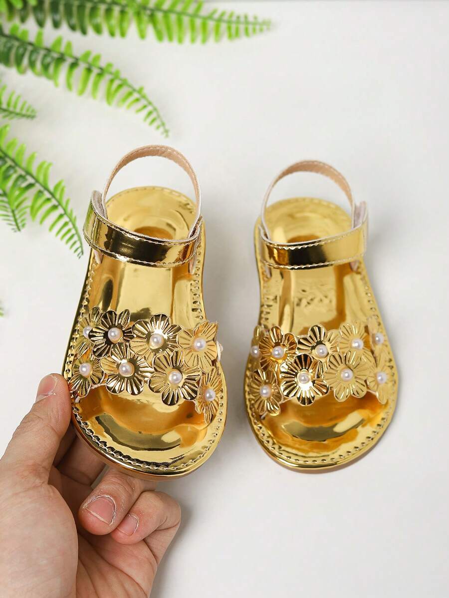 1 Pair Girl Sweet Floral Baby Beach Sandals, Spring/Summer - Gold - View 1