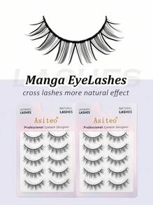 Asiteo 5对卡通动漫假睫毛，自然妆效假睫毛，仿貂毛加长浓密假睫毛，角色扮演假睫毛 - 黑色 - 查看 8