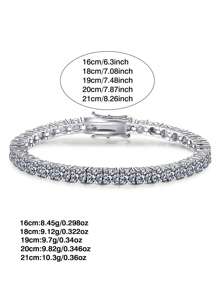 925 Sterling Silver Tennis Moissanite Bracelet For Men, Fully-Paved Moissanite Shiny Bracelet, Jewelry Gift, Unisex Hip-Hop Bracelet For Wedding, Engagement, Fashion Party, High-Level Jewelry Gift, Anniversary - Silver - View 4