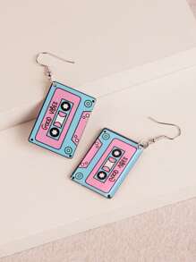 1 对复古磁带亚克力双面吊坠耳环，简约风格时尚耳环适合音乐爱好者和复古配饰，经典风格女士珠宝 - 磁帶 - 查看 6