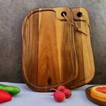 1pc Acacia Wood Outdoor Cutting Board, Portable Camping Chopping Board, Small Kitchen Cutting Board With Hanging Hole And Juice Trough, Can Cut Meat, Vegetables, Fruits, Bread, Perfect Kitchen Tool For Outdoor & Camping