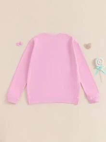 Family Matching Mommy And Me Sweatshirt Long Sleeve Crewneck Letter Bow Print Mama And Mini Pullover Tops - 粉色 - 查看 3