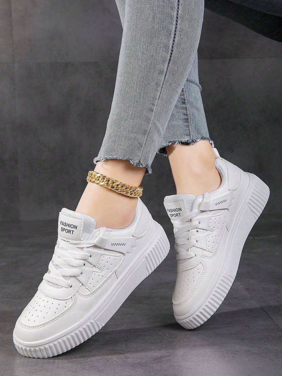 Low Top Women's Casual Shoes Sneakers Women Skateboard Shoes Female Sports Shoes Footwear All-Match Fashionable Lace Up Design Lightweight EVA Sole - White - View 1