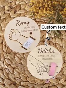 1 件定制儿童名字成长纪念牌匾，个性化新生儿手环装饰，婴儿摄影道具，新生儿礼物，适合儿童成长记忆，完美的返校礼物 - 原木色 - 查看 1