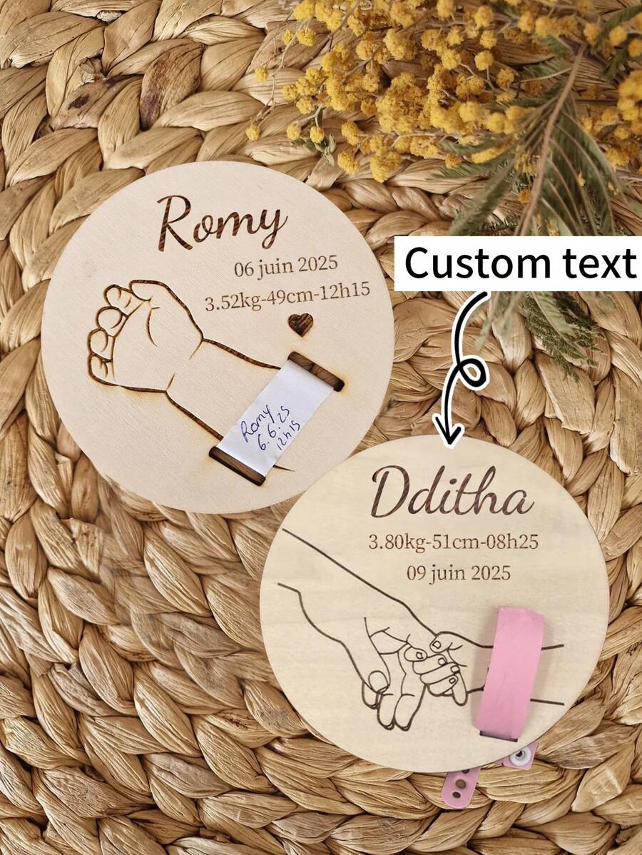 1 tấm bảng tưởng niệm phát triển tên trẻ em tùy chỉnh, vòng tay trang trí trẻ sơ sinh được cá nhân hóa, đạo cụ chụp ảnh trẻ sơ sinh, quà tặng trẻ sơ sinh, phù hợp cho trí nhớ phát triển của trẻ em, quà tặng hoàn hảo khi trở lại trường - Màu gỗ - Xem 1