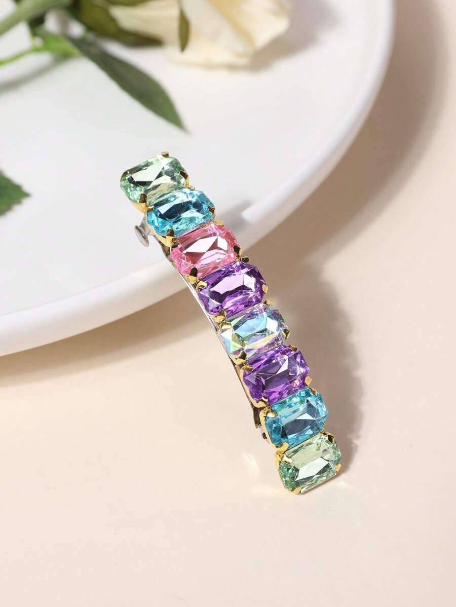 1pc Random Color Rhinestone Simple Fashion Versatile Spring Hair Clip, School Stuff, Looks Of Party
