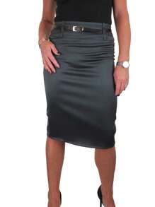 Paulo Due Stretch Satin Pencil Skirt - Dark Grey - View 3