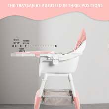 Ubravoo Baby High Chair, Height Adjustable - Convertible High/Low Chair,With Detachable Tray Seat Belt Footrest And Toy Rack,Growing From 6 - 36 Months Baby Chair - 粉色 - 查看 7