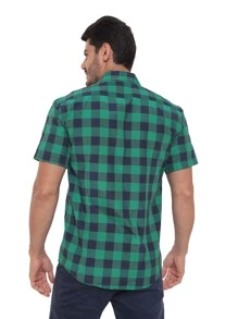 Rand paul Men's Plaid Shirt Casual Slim Fit Short Sleeve With Pockets Imported - 綠色 - 查看 2