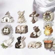 Juego de 24 adornos colgantes de Pascua con forma de cruz de madera y forma de conejito de Pascua para el hogar y las vacaciones. - vistoso - Ver 7