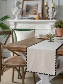 1pc Fabric Placemat, Modern Geometric Embroidery Two Tone Table Mat For Home - Black and White - View 8