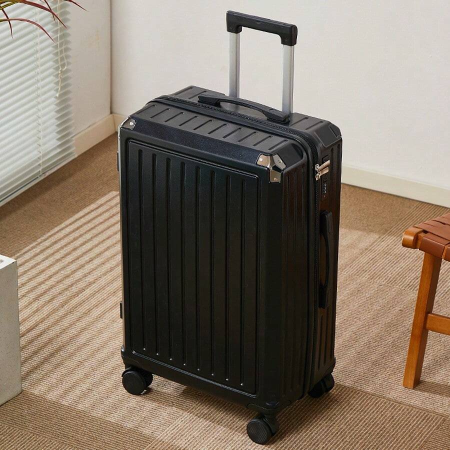 24" Spinner Luggage Suitcase Trolley Case With Wheels For Travel, Quiet Rolling, Password Lock, Unisex Design - Black - View 1