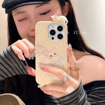 Apple Series Phone Cases - Bowknot Cartoon Cute Polka Dot Cat Creative Decorative Accessories, Compatible With IPhone 7/8, 12, 11, 16 Pro Max, IPhone 14_13 Anti-Fall Protective Cases, Beautiful Leather Texture Protective Covers Waterproof Shockproof Scratch Resistant