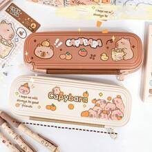 1pc High-Capacity Capybara Dual Layer Pencil Case, Cartoon Pencil Box Stationery Storage Pouch, Suitable For School Students - Multicolor - View 10