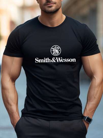 Camiseta de manga corta estilo casual con cuello redondo para hombre, con estampado de arte de la marca "Wesson Muscle Workout T Shirt", estilo de novio para uso casual en primavera/otoño, ropa deportiva para exteriores, ropa de gimnasio y culturismo
