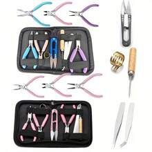 8pcs/1set, 2pcs/1set Premium Plier Tool Kit For DIY, Contains 3 Multi-Functional Pliers, 2 Tweezers, 1 Awl, 1 U-Shaped Scissors, 1 Open Ring, Suitable For Beginners And Experts, Convenient Home Essential (3 Pliers In Pink/Purple Or Pink And Blue)