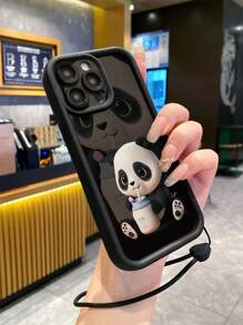 1pc Cute Panda Design Phone Case With Micro-Hole Camera Protection, Shock-Proof, Compatible With IPhone 11 Pro Max, 12 Pro Max, 13 Pro Max, 14 Pro Max, 15 Pro Max, 16 Plus, 16 Pro Max, Redmi, OPPO/Realme, VIVO, Infinix, Honor, MOTO, One Plus Waterproof Anti-Fall Scratch Resistant - Black - View 5