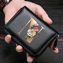 PU皮革字母印花风琴拉链卡包 女士男士钱包卡包零钱包信用卡夹 男士钱包，男士礼物 - 黑色 - 查看 28