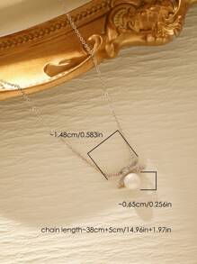 1pc Elegant Cultured Freshwater Pearl & Cubic Zirconia Silver Jewelry Bow Pendant 925 Sterling Silver Necklace, Suitable For Women Everyday Wear - Silver - View 4