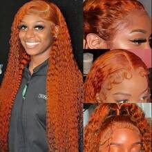 Super Soft Orange Deep Wave Lace Front Wig For Women, 13x4 HD Transparent  Human Hair, Glueless 200% Density Curly Wig - Perfect Christmas Gift, Ginger, Christmas Gifts