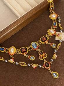 1pc Retro Vintage Palace Style Crystal Fringed Choker Necklace, Suitable For Women's Daily, Festival, Party Wear - Crystal Tassel Necklace - View 6