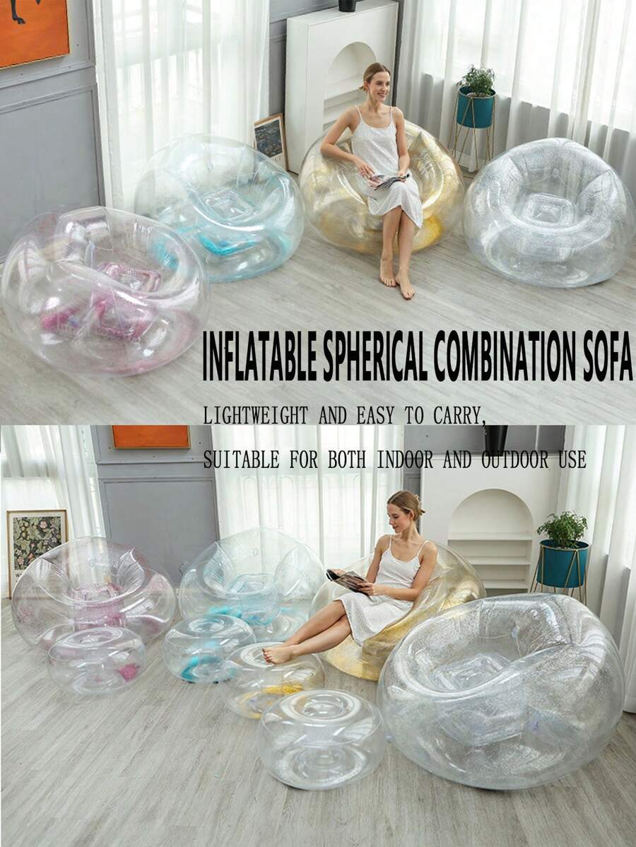 1pc Inflatable Sequin Sofa, Inflatable Camping Chair, Inflatable Slouchy Sofa, Inflatable Chair, Foldable Portable Inflatable Chair, Suitable For Living Room, Bedroom, Reading Room, Bedroom, Balcony, Outdoor Camping, Easy To Store And Carry, Leisure And Entertainment, Dormitory, Backrest Chair - Multicolor - View 1