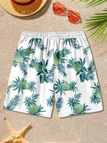 Men's Pineapple Print Beach Shorts,Hawaiian - Multicolor - View 3