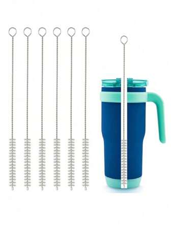 6 pièces Brosse de nettoyage pour paille, Brosse à poils en nylon en acier inoxydable extra longue pour nettoyer les tasses, bouteilles isothermes, gourdes, tasses à tube