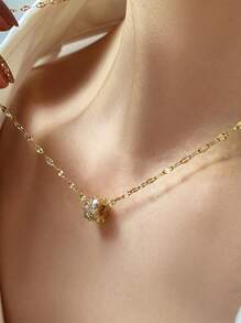 1 件铜镀锆石幸运轮吊坠项链，适合女性日常佩戴和纪念礼物 - 金黃色 - 查看 2