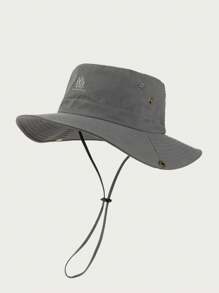 1 件男女通用纯色刺绣渔夫帽，时尚户外徒步钓鱼防晒帽，休闲防风抽绳帽，适合春秋冬日常使用 - A - 查看 2