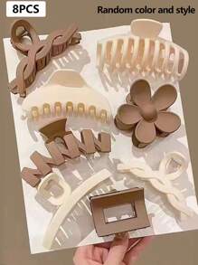 8个随机颜色和款式的时尚高端发爪夹，时尚简约优雅风格，轻巧塑料发夹，多功能时尚高端优雅简约纯色发爪夹，适合日常、休闲、派对、通勤、海滩、度假造型管理、妆容搭配、服装搭配配饰，优雅发爪夹发饰