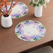 4 件装紫色绣球花叶子蝴蝶春季圆形餐垫桌垫夏季季节性餐桌装饰